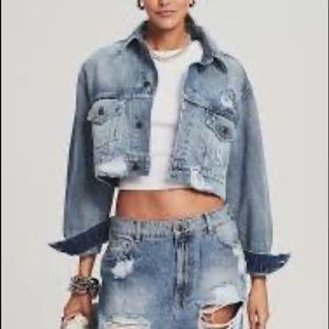 EMPYRE Distressed Denim Cropped Upcycled Jean Jacket Size S (Mens)